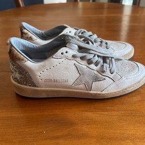 Golden Goose Ballstar, white with silver and animal print detailing